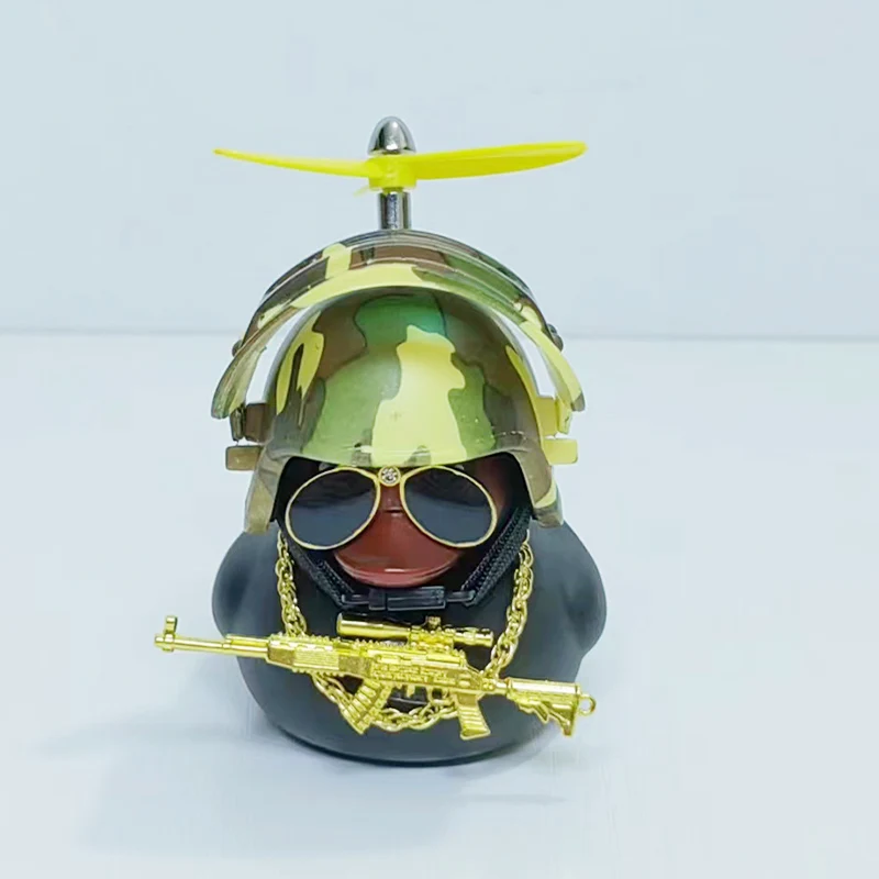 Black Rubber Duck Car Duck With Weapon Helmet Propeller Broken Wind Duckling Bike Motor Riding Cycling Decoration Accessories