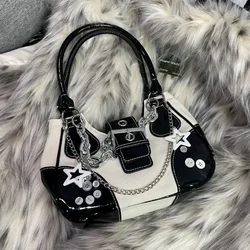 Xiuya Vintage Fashion Womens borsa a tracolla Casual Patchwork Chain Y2k borsa Harajuku Style Contrast Color Exquisite ascella Bag