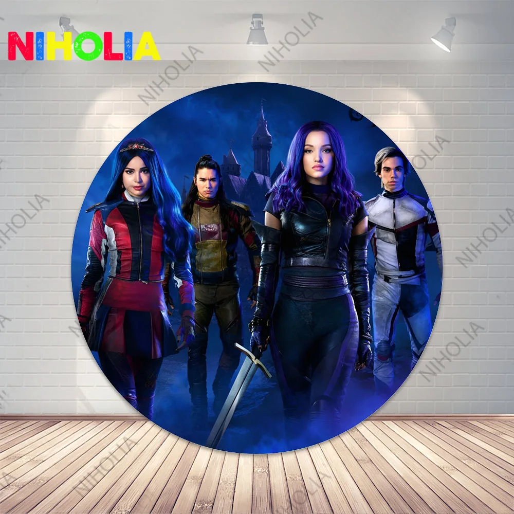 Descendants The Rise of Red Round Backdrop Girls Boys Birthday Party Decoration Cylinder Cover Photography Props