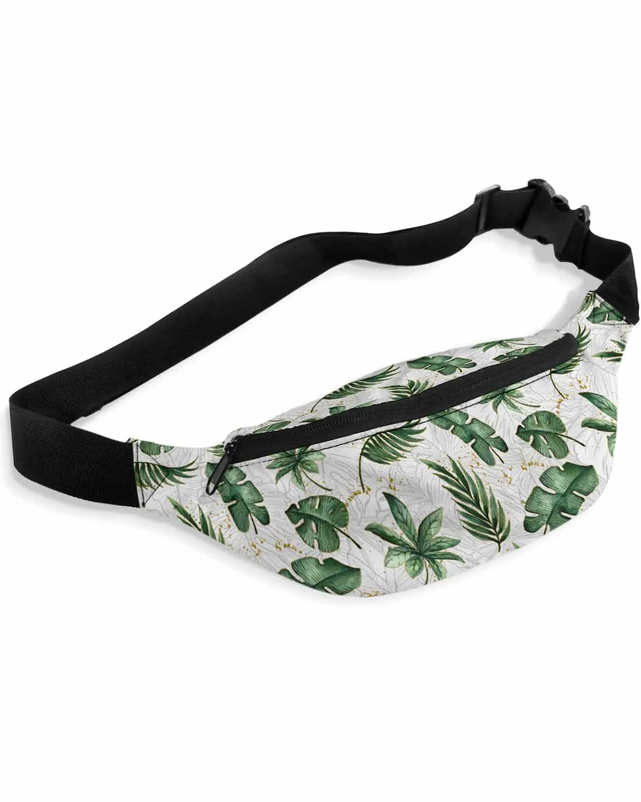 Watercolor Tropical Plant Turtle Back Palm Leaves Phone Belt Bag Wallet Pouch Waterproof Waist Bag Fanny Pack for Women Men