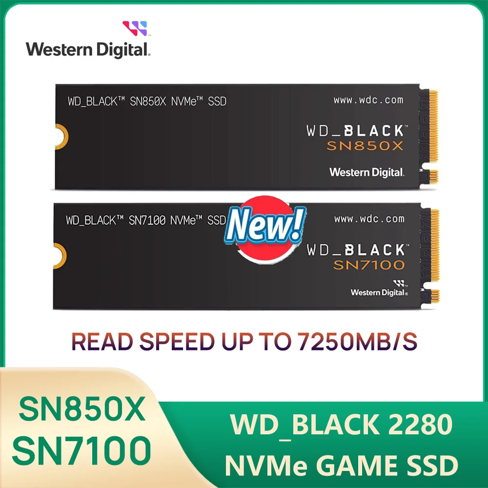 ويسترن ديجيتال SN7100 SN850X WD_BLACK SSD M.2 NVMe PCIe 4.0 قراءة 7250 برميل/الثانية 2280 SSD لأجهزة الكمبيوتر المحمول وأجهزة الكمبيوتر المحمول الصغيرة