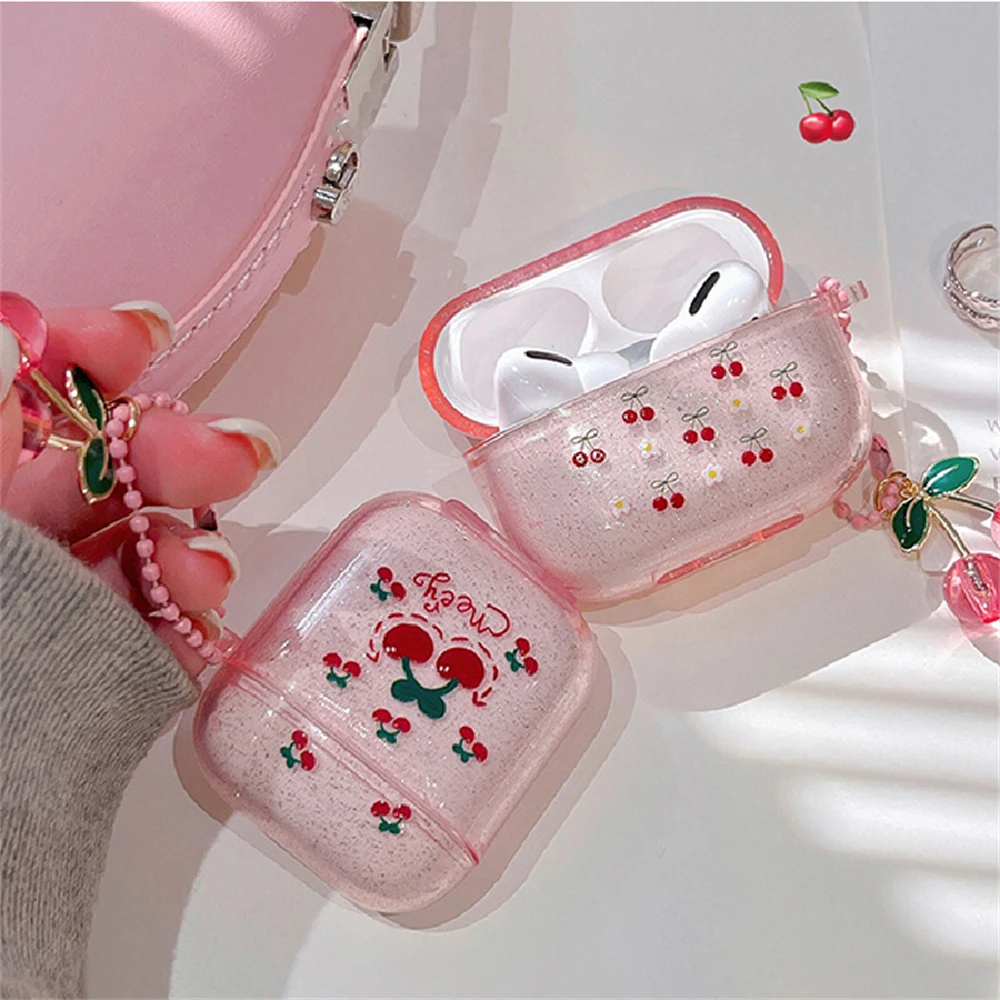 Custodia per cuffie con Glitter trasparente rosa coreano per Airpods Pro 2 con custodia protettiva con ciondolo carino per Airpods 1 2 3