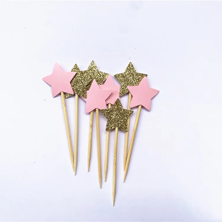 40PCS Start Cupcake Toppers Party Supplies Birthday Wedding Party Decoration Girl baby shower decorations Handmade