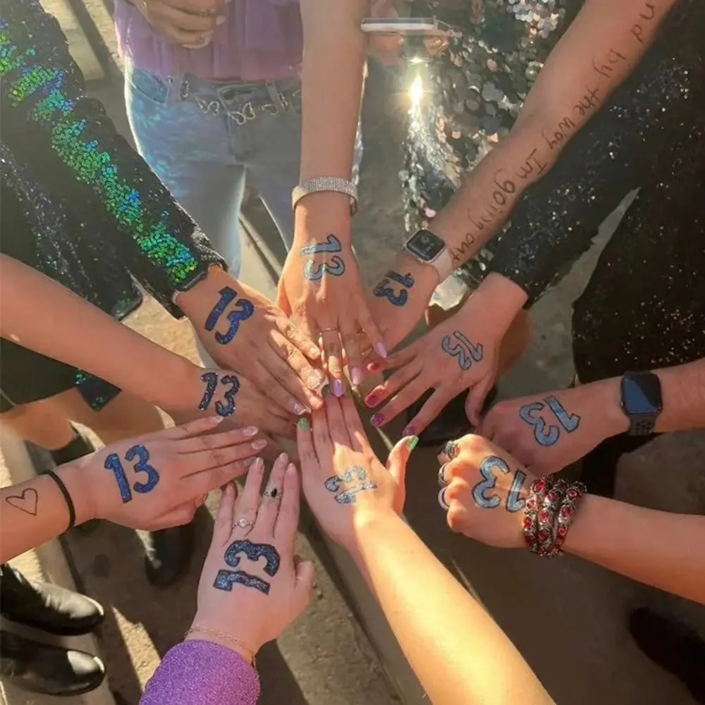Tatuajes temporales con números coloridos, pegatina para actividades vocales, concierto, juego, cuerpo, mano, desechable, 13