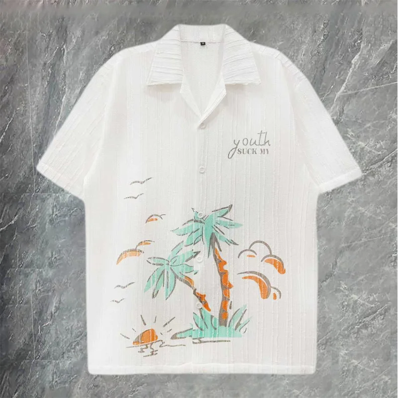 Striped Jacquard Shirts Men Camisa Social Masculina Short Sleeve Casual Shirt Party Dress Shirts Men Clothing Flower Shirt Men
