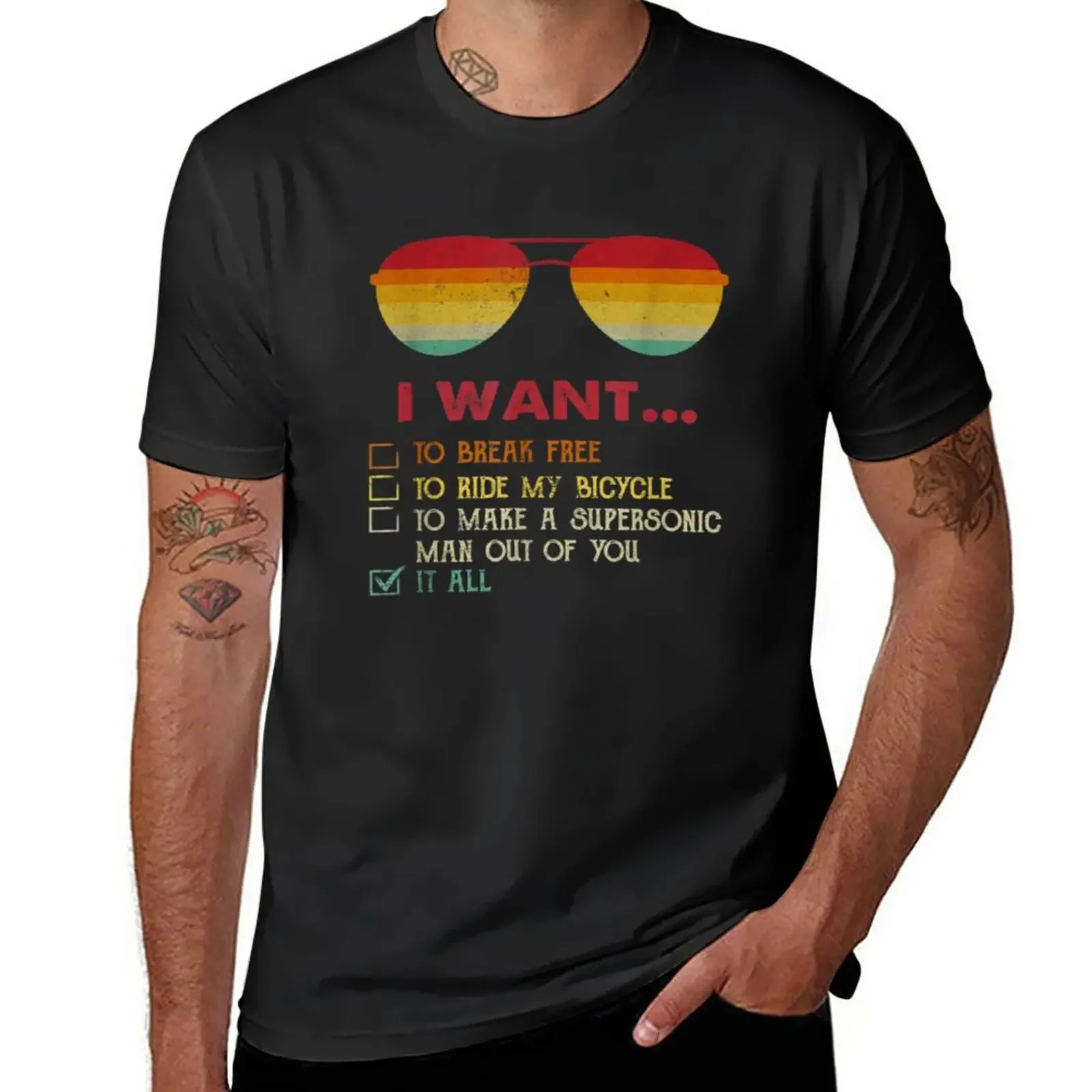 Cute clothes blanks Short sleeve tee plain white t shirts menI Want To Break Free To Ride My Bicycle It All Sunglasses T-Shirt