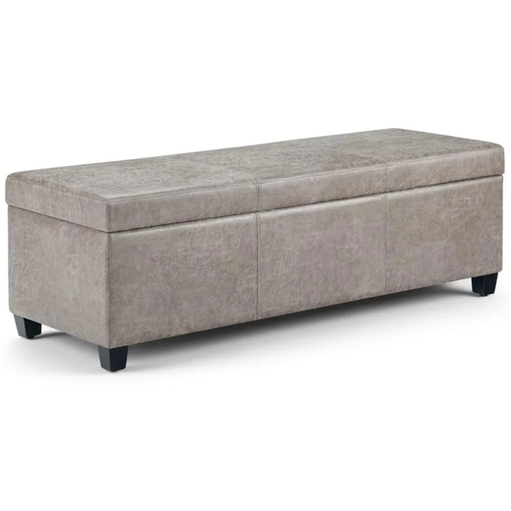 

Faux Leather Storage Ottoman Bench, Distressed Gray Taupe Finish, 48" W x 18.1" D x 16.1" H, Solid Wood Frame, Customized