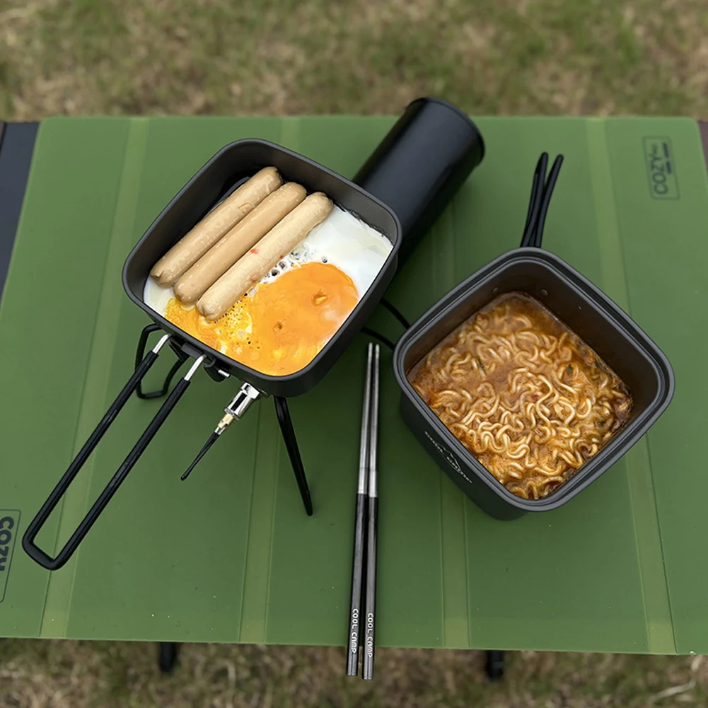 2 In 1 Outdoor Camping Square Pot Aluminum Alloy Folding Frying Pan Cooking Pot Lightweight Pot Set for Outdoor Backpacking