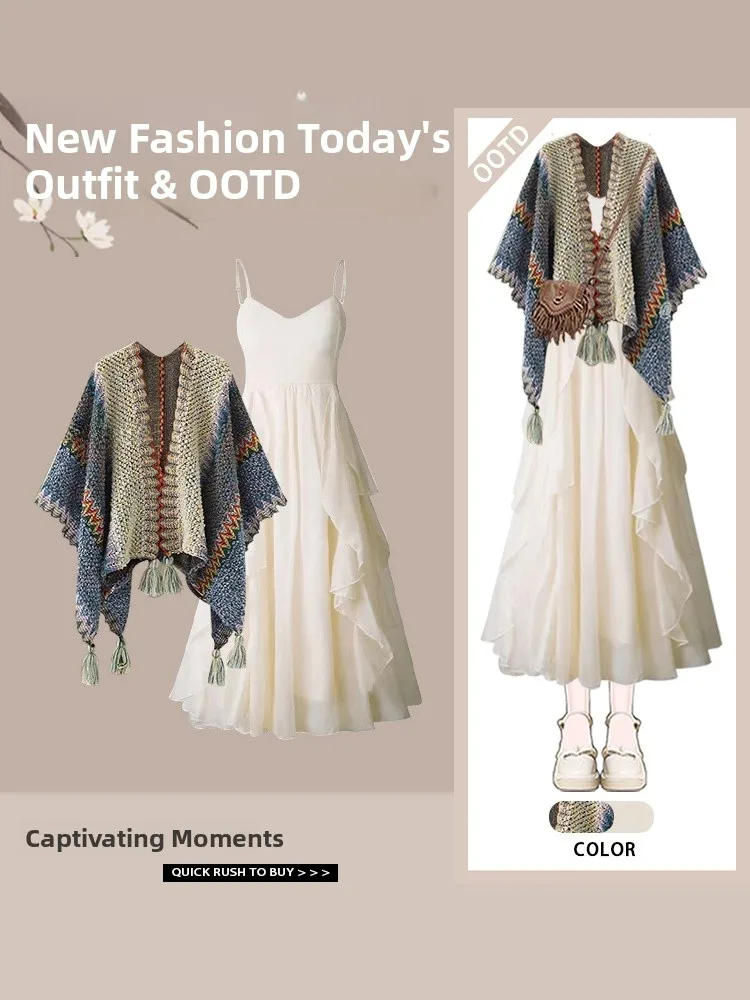 

Vaion Sle n Hollow out oulder Wrap And Strap Dr Two Piece Set Women's Faion Ethnic Trend Summer Outfit