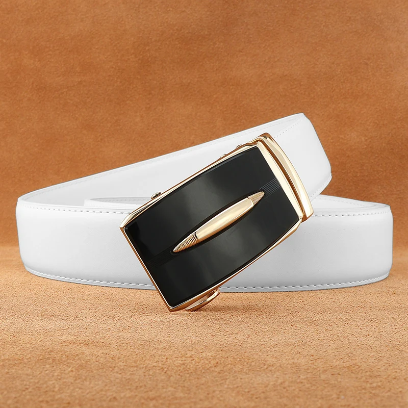 Moda fivela automática cintos masculinos couro genuíno branco 3.5cm de largura cintos de grife casual juventude jeans cintos masculinos