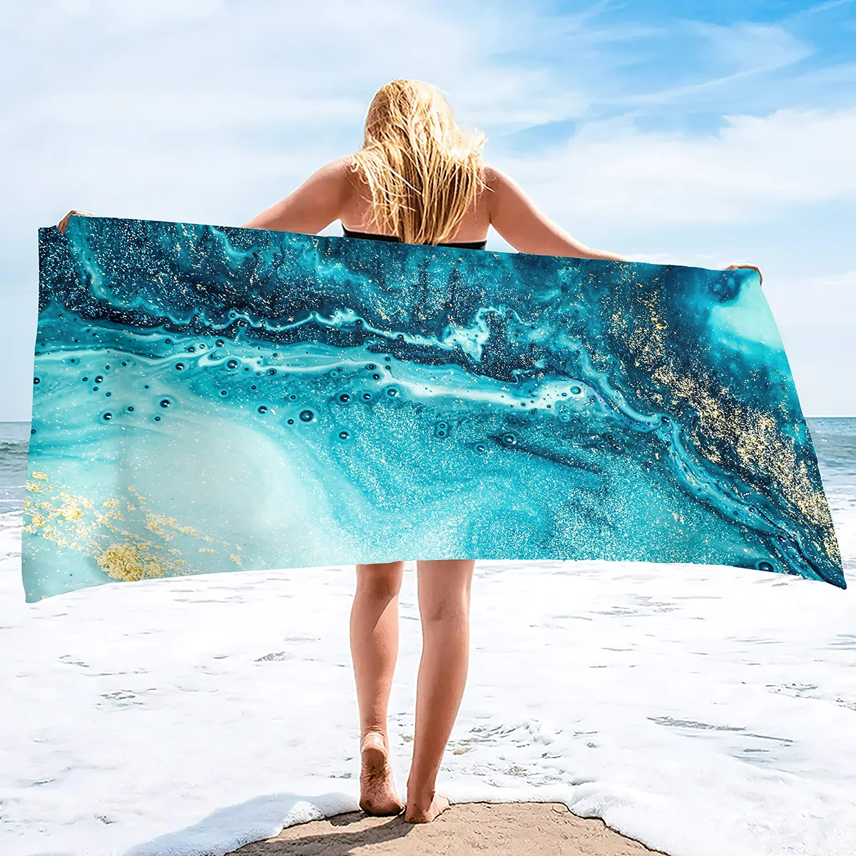 

Quick Dry Sand Proof Compact Beach Blanket, Soft Absorbent Lightweight Long Wide Packable Towels Summer Thing Sheet Marble Print