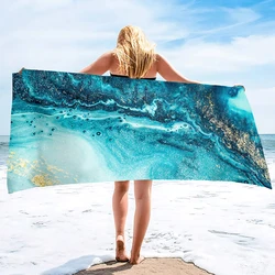 Quick Dry Sand Proof Compact Beach Blanket, Soft Absorbent Lightweight Long Wide Packable Towels Summer Thing Sheet Marble Print