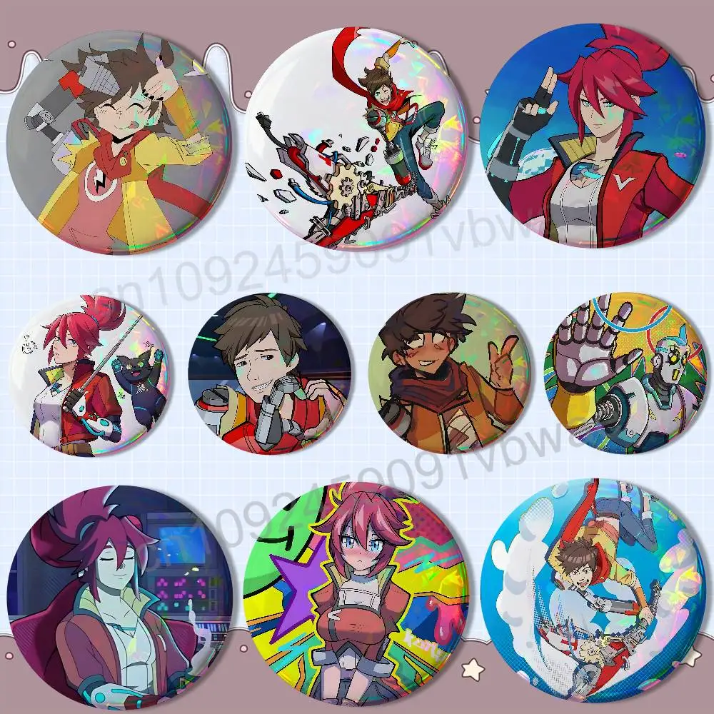 

game Chai Korsica Hi-Fi Rush Reflective Pin Tinplate Round Brooch Cartoon Cosplay Badges for Bag Hat Toys Gifts