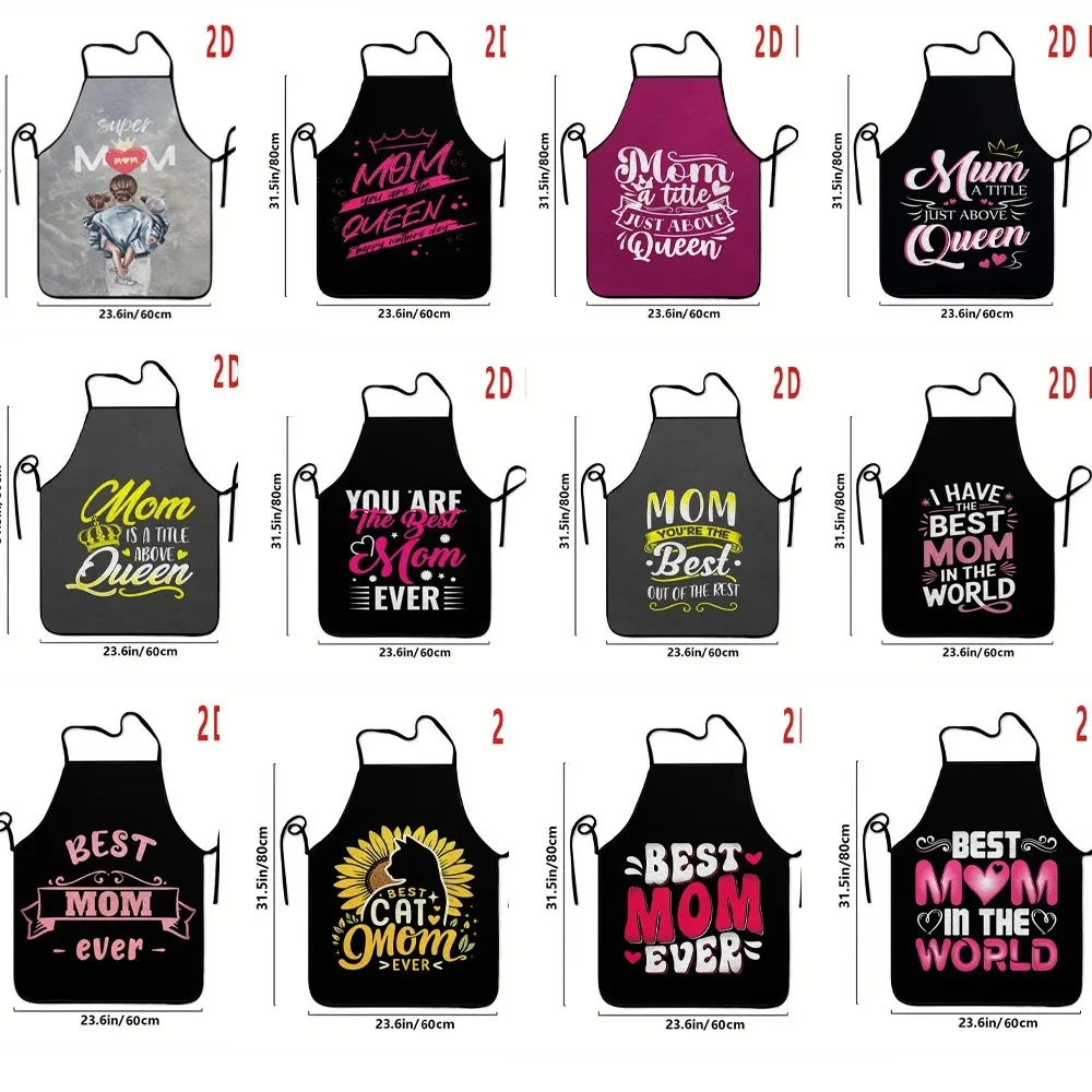 Happy Mothers Day Gift Apron Best Mom Ever Print Sleeveless Pinafore for Women Home Kitchen Cooking Baking Queen Mom Bib