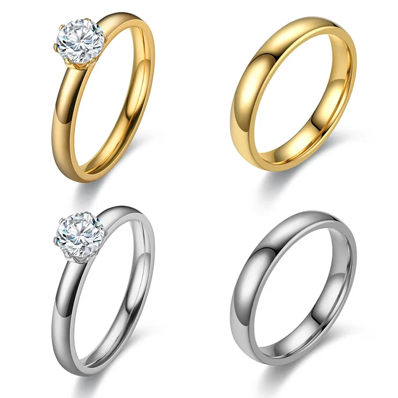 

Classic Wedding Rings Big Cubic Zircon Couple Rings Stainless Steel for Men Women Wedding Engagement Charm Jewelry Accessories