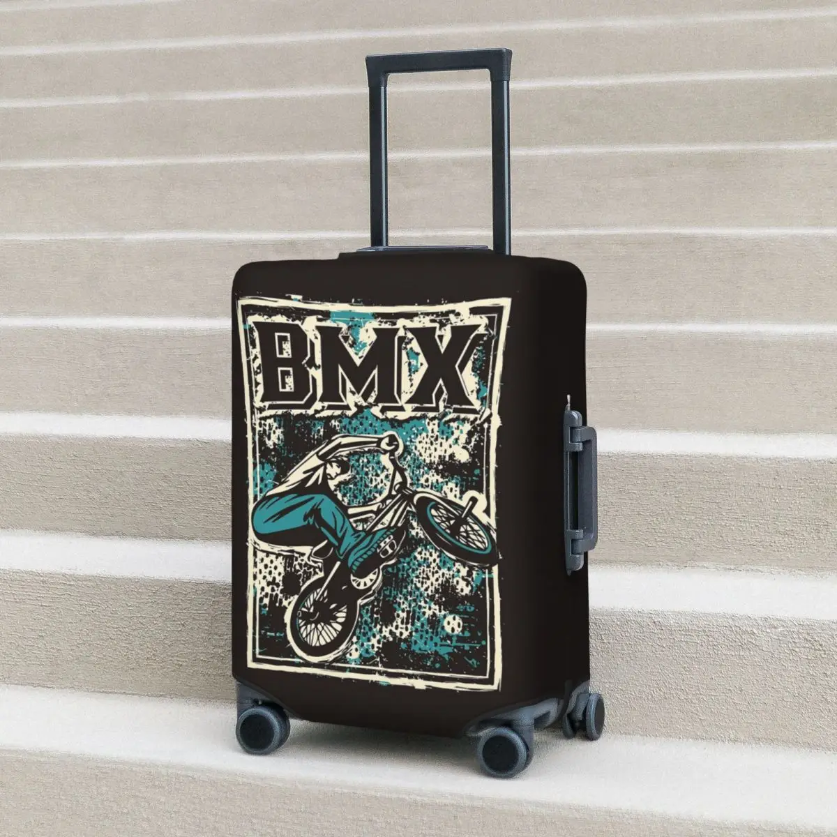 Retro BMX Apparel Grunge BMX Fahrrad BMX Freestyle Kofferabdeckung Schutz Elastische Reisegepäckschutzhüllen für 18-32 Zoll