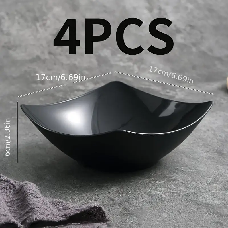4Pcs Plastic Soup Bowls Set, Square Salad Plates for Home Use, Western Cuisine, Noodles & Stir-Fry Dishes, Durable Kitchenware