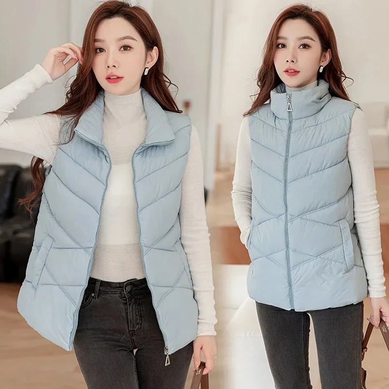 

2024 New Women Winter Padded Jacket Women Down Cotton Vest Puffer Waistcoat for Female Stand Collar Sleeveless Jacket Coat Vest