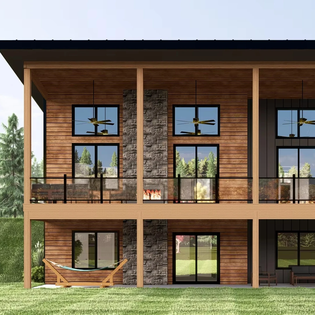 Prefabricated Light Steel Frame Vacation Villa, 2-Story Modular House with Spacious Deck, Durable for All Climates
