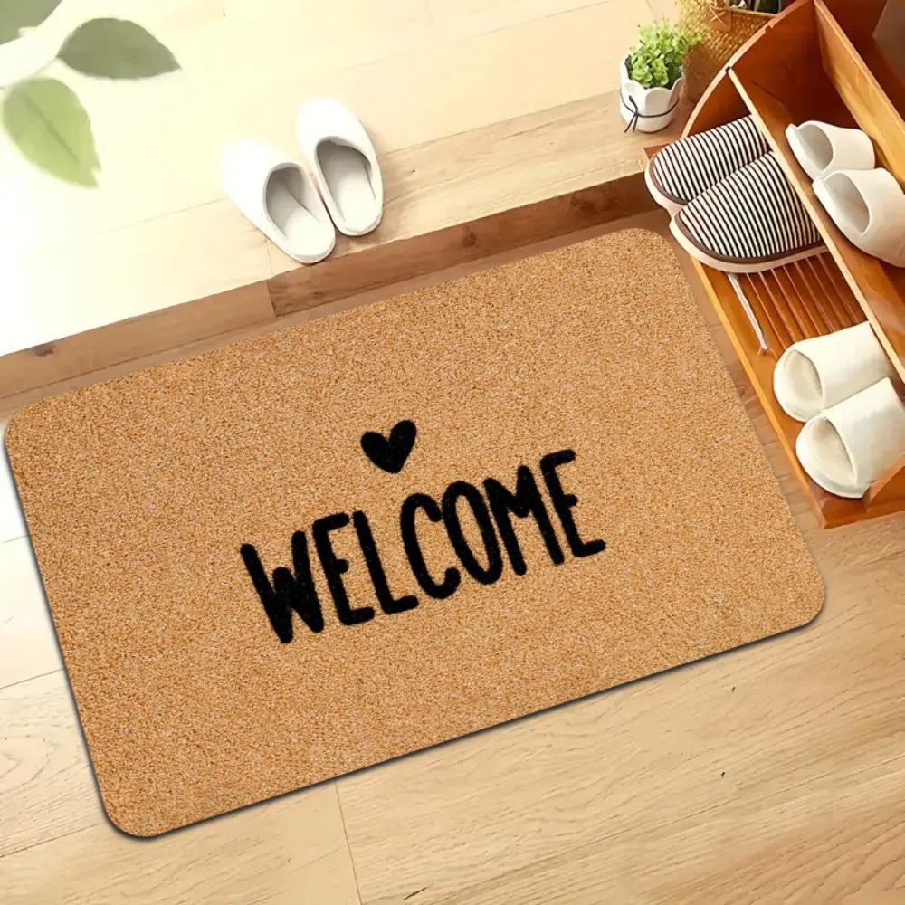 Warm Cork Base Multicolor Hearts Art Print Welcome Doormat Porch Patio Hall Living Entry Space Washable Practical Entry Rug