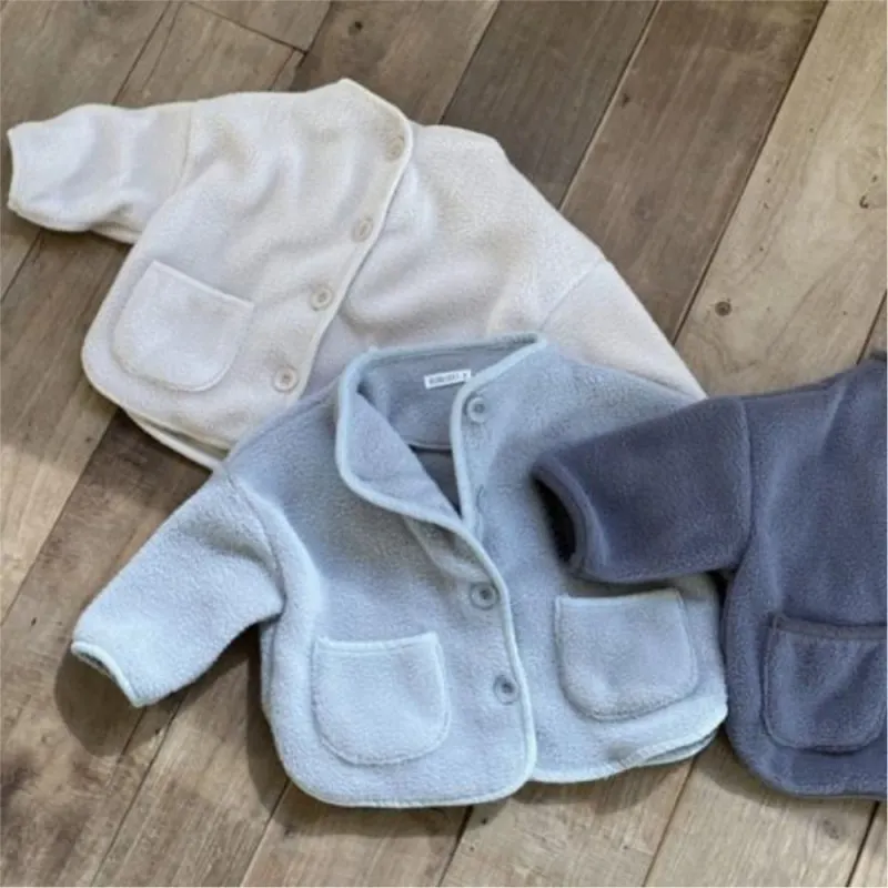 Newborn Baby Girl Boy Polar Fleece Jacket Spring Toddler Child  Long Sleeve Coat Solid Color Pocket Cardigan Baby Clothes 9M-2Y