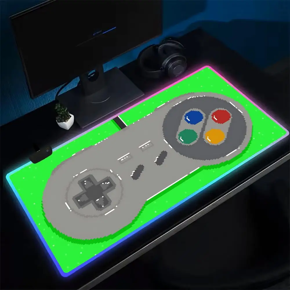 13-Retro Game Controller Mouse Pad Anime Gaming Mouse Pad LED Table Pads Backlit Rubber Desktop XXL RGB Desk Mats