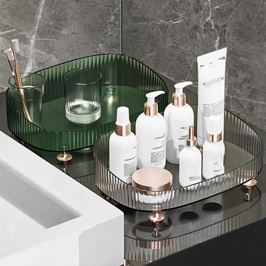 1PCS Light Luxury PET Storage Tray Living Room Coffee Table Sink Organiser Bathroom Aromatherapy Cosmetic Perfume Shelf