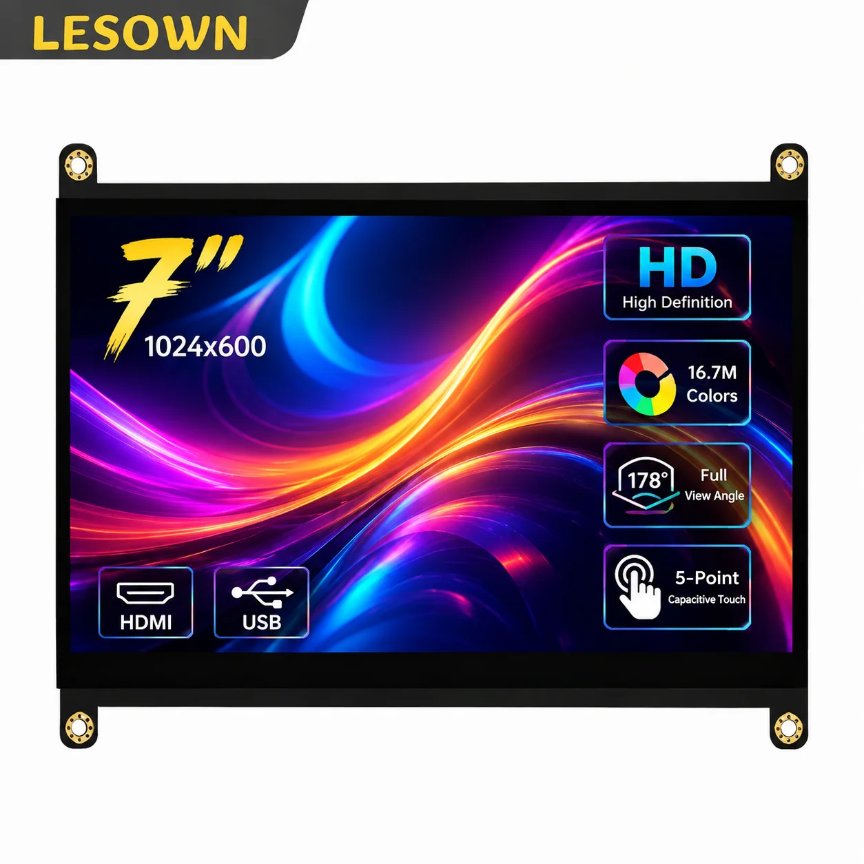 LESOWN Open Frame Monitor 7 inch IPS HDTV Module with Capacitive Touch Driver-Free for Industrial Control