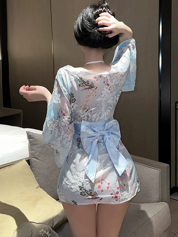 Lingerie Kimono Bathrobe Uniform Seductive Mature Charm Elegant Gentle Fashion Passion Printed Bow Sexy Japanese New Dress ZJUR