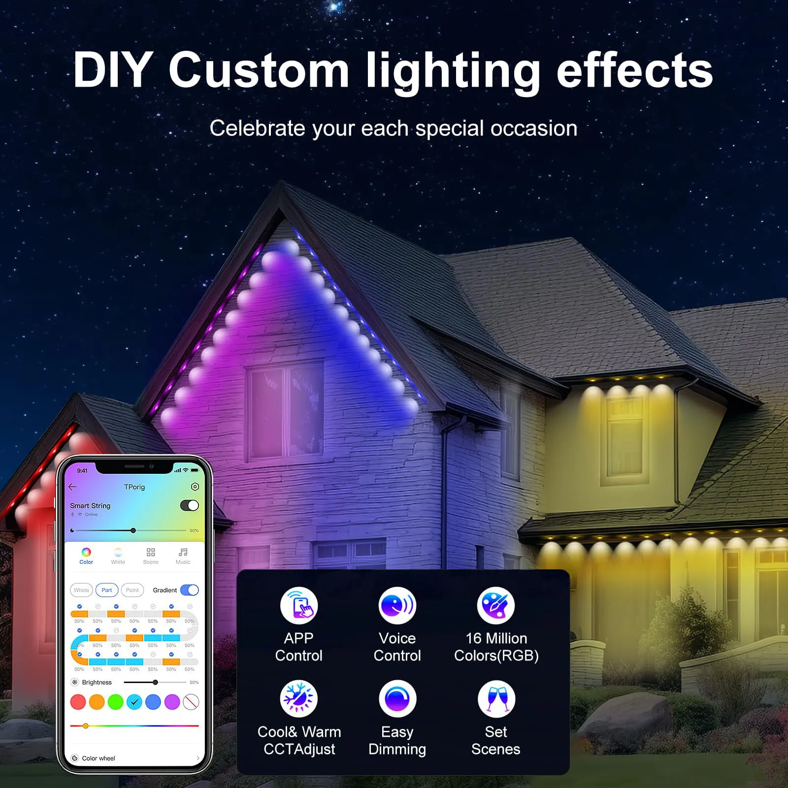 Imagem -03 - Impermeável Led Eaves Light Strip Bluetooth App Control Rgb ic Cor Forma Faça Você Mesmo Adequado para Decoração Home Holiday 45m