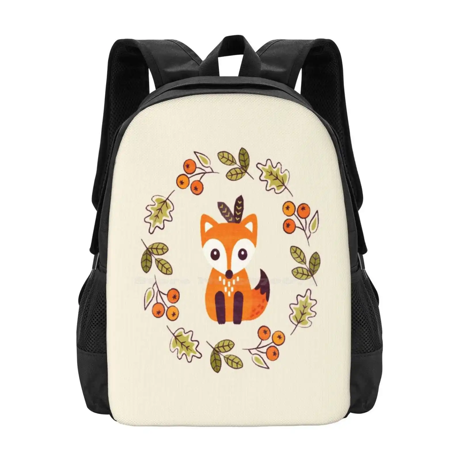 Little Fox With Autumn Berries Hot Sale Backpack Fashion Bags Fox Nature Baby Animal Forest Woods Berries Leaf Leaves Autumn