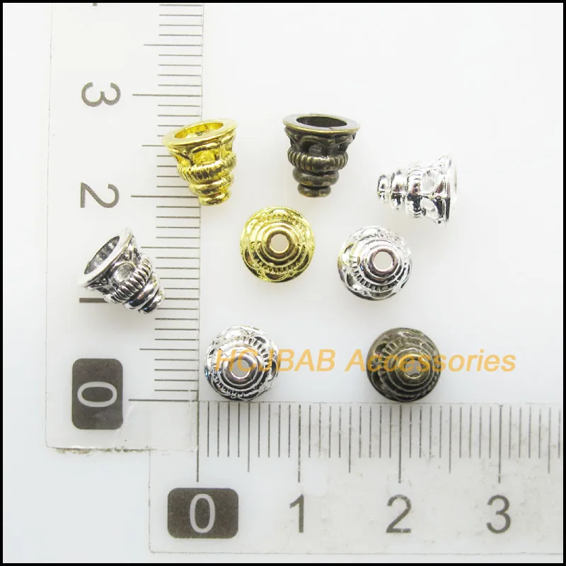 Fashion 50Pcs Retro Tibetan Silver Tone Antiqued Bronze Gold Color Flower Spacer End Beads Charms 7.5mm