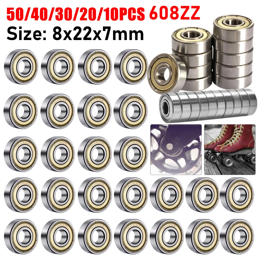 50/40/30/20/10PCS 608ZZ Deep Groove Ball Bearing Double Shielded Miniature Bearing 8x22x7mm for Skateboard Ball 608ZZ Bearings