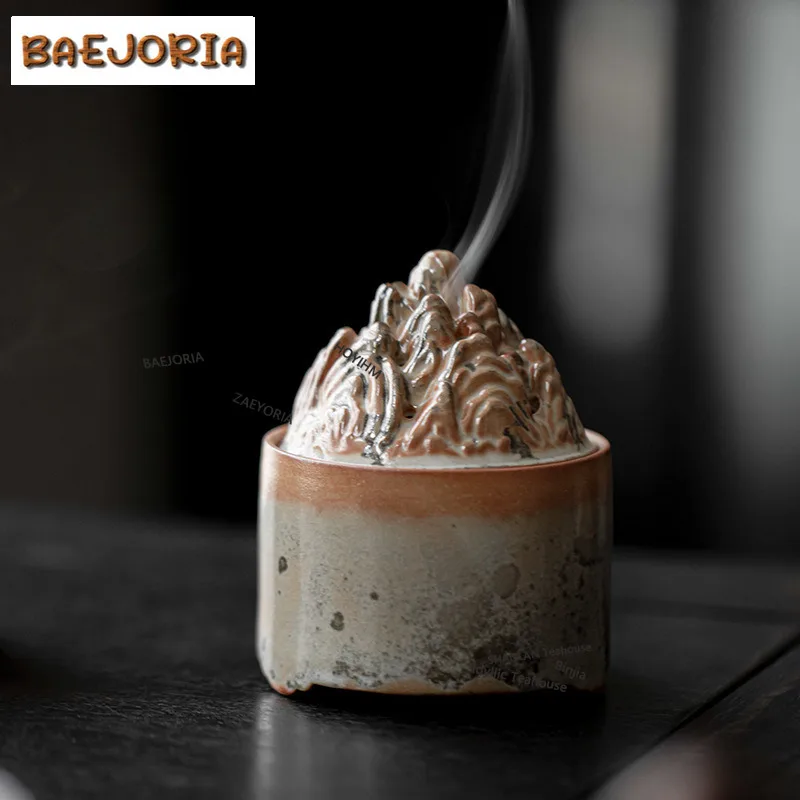 BAEJORIA Ink Wash Wood-fired Porcelain Distant Hills Incense Holder Zen Mist Smoking Steamers Scented Aromatic Candles Craft