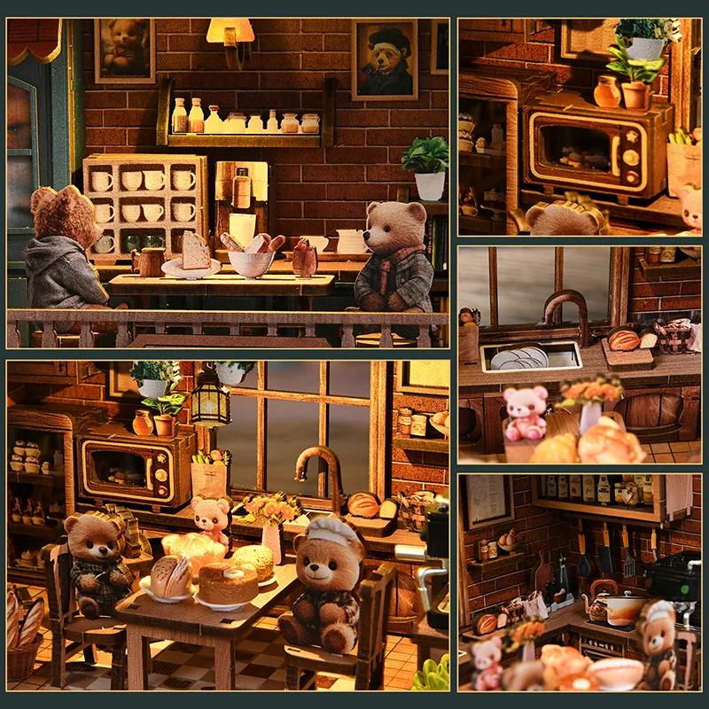ใหม่หมีร้านอาหาร Dollhouses ปราสาทฮาโลวีนขนาดเล็กพร้อมชุดเฟอร์นิเจอร์ Book Nook 3D ประกอบ DIY ของเล่นผู้ใหญ่ของขวัญ Casa