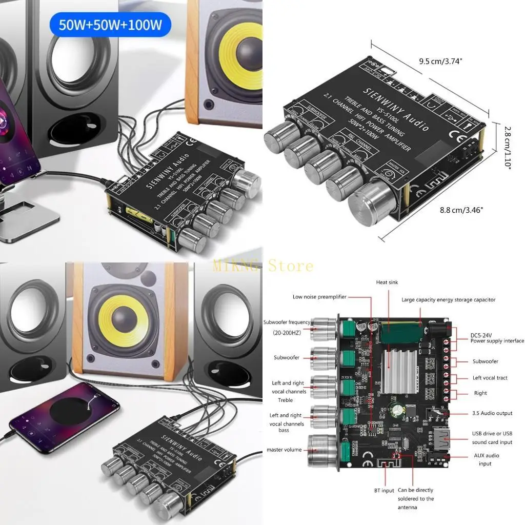 

Автомобильные усилители мощности 2x50 Вт + 100 Вт, 2,1-канальный Bluetooth-совместимый стереоусилитель, лучшая распродажа