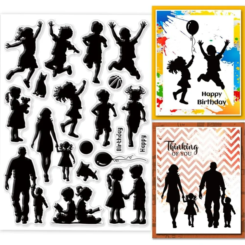 Friends Silhouette Clear Stamps 8.3x5.8 inch Friends Playing Silicone Clear Stamp Seals Sport Basketball Transparent Stamps