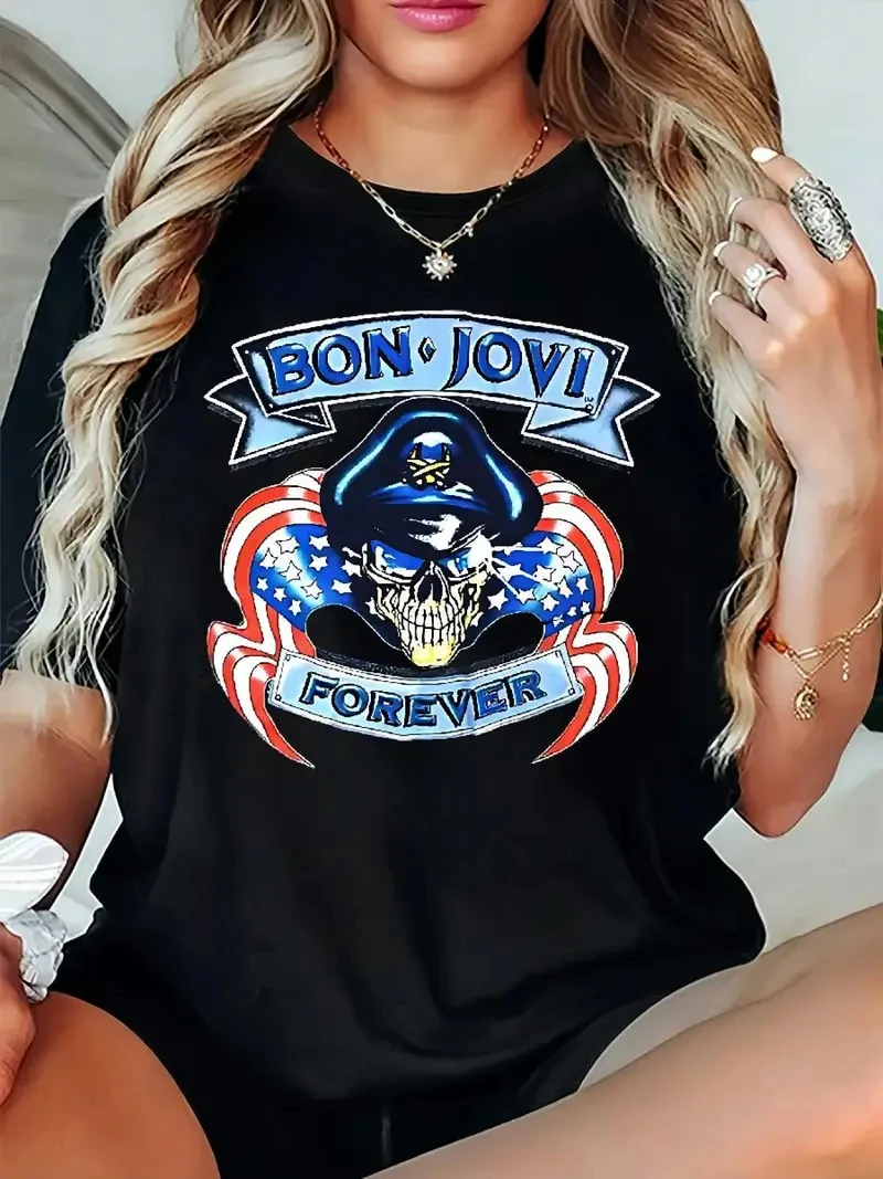 

Женская футболка больших размеров с графическим рисунком — черная повседневная футболка свободного покроя с круглым вырезом и короткими рукавами с принтом черепа и американского флага