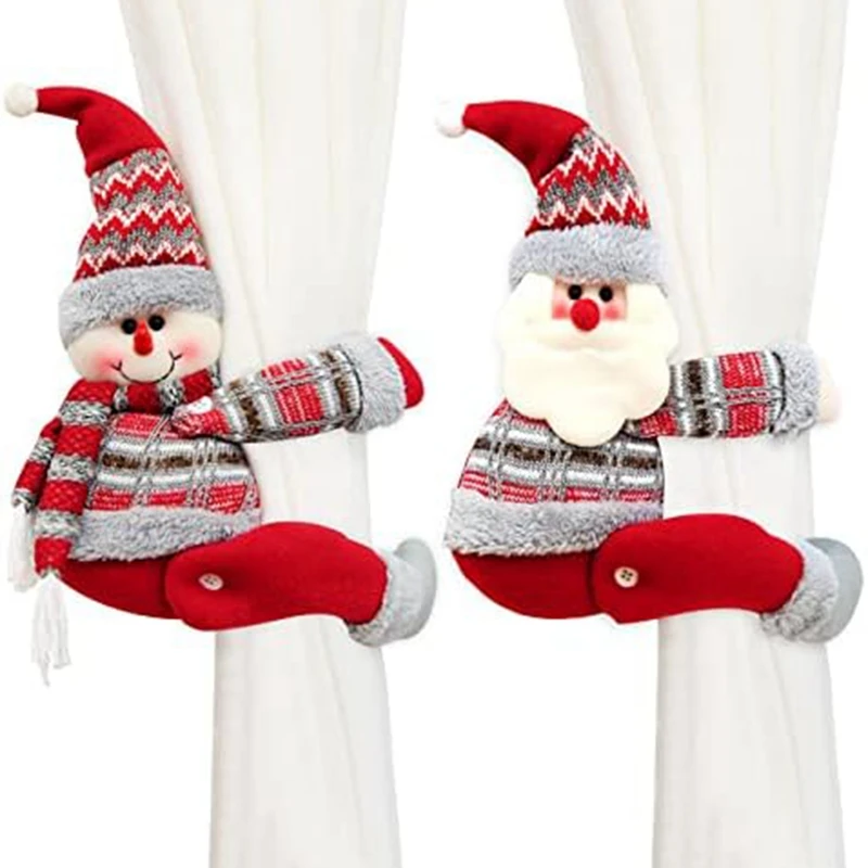 Set Of 2 Christmas Curtain Buckle Tieback,Cute Santa Snowman-Curtain Holdbacks Tiebacks,Christmas Holiday Decor For Home Durable