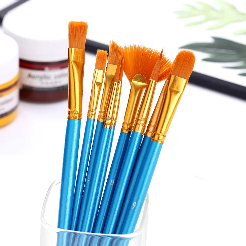 10 Pcs Pearlescent Blue Rod  Hair Multifunctional Sketch Brush Pen Watercolor Oil Paint Brush Set School Art Supplies