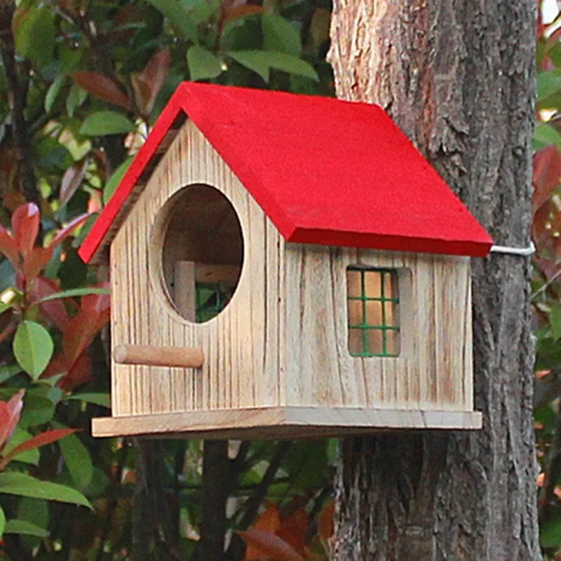 

Bird Accessories Outdoor Rainproof Bird Cages Campus Hanging Handmade Wooden House Parrot Breeding Box Warm Hatching Nest