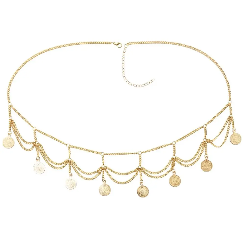 Rantai Pinggang Logam Model Liontin Koin, Perhiasan Rantai Pinggang dengan Rumbai, Gaya Etnik, Gaya Bohemian, Rantai Pinggang untuk Tari Perut