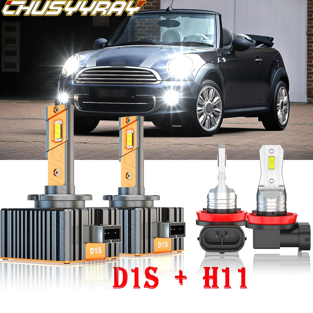 

CHUSYYRAY Compatible For Mini Cooper 2011-2017 D1S+H11 LED Headlight HID High/Low Beam Fog LED Light 4x Bulb Car accsesories