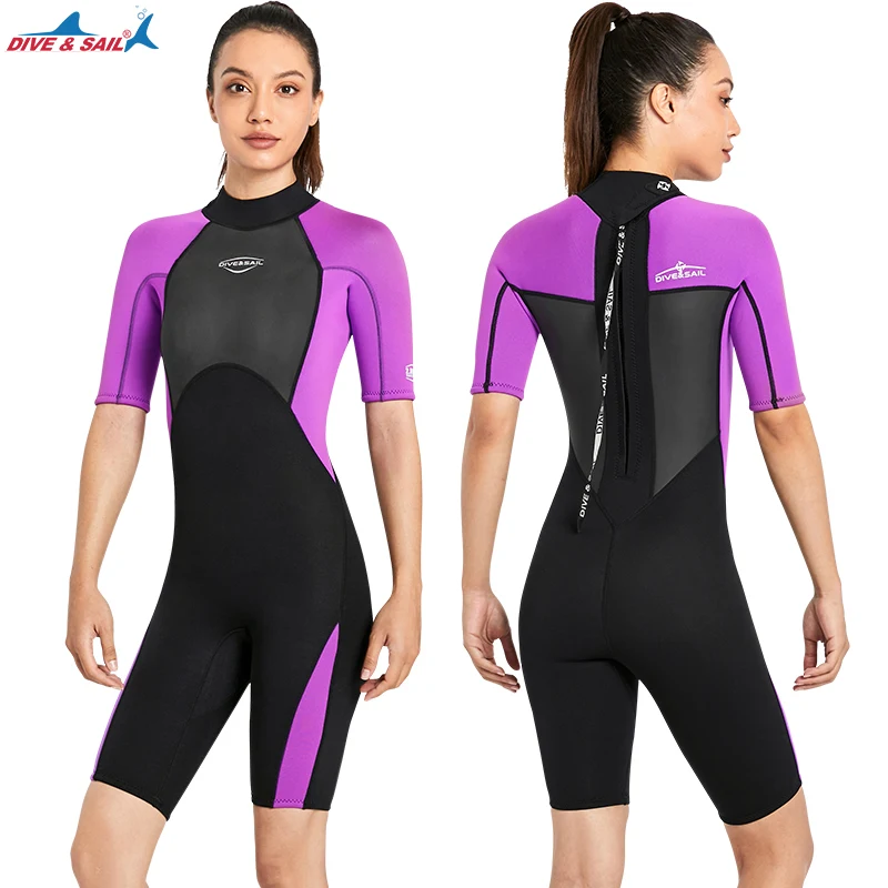 Womems 3mm Shorty Wetsuit Full Body Diving Suit Back Zip Dive Skin for Diving Canoe Spearfishing Surfing Snorkeling Swimming