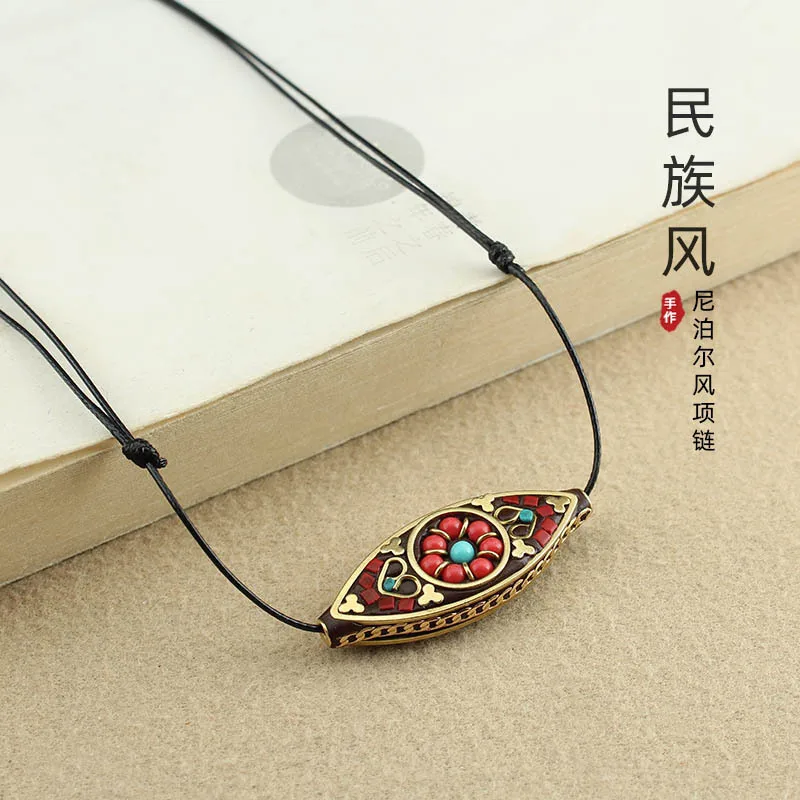 

DIY accessories Retro new Chinese Nepalese Buddha's eye pendant necklace women's Tibetan long sweater chain ethnic style cotton