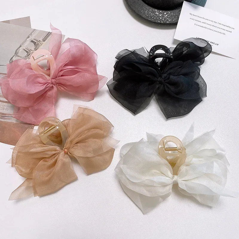 Summer Elegant Women's Chiffon Bow with Large Hair Volume Grab Clip Girl's Back Brain Fashion Sweet Hair Clip Accessories