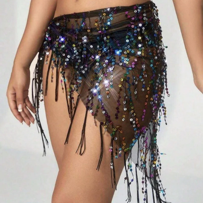 

Belly Dance Costumes Sequins Tassel Indian Belly Dance Hip Scarf for Women Dance Performance Colorful Waist Chain