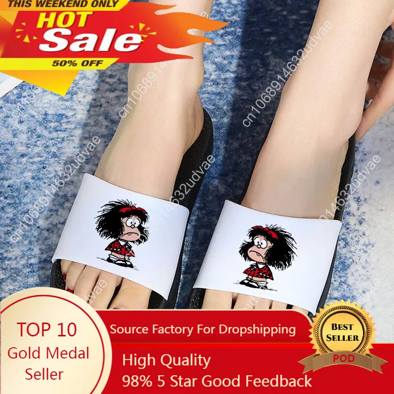 

shoes for women 2021 Funny Cartoon Mafalda Summer Comfortable Indoor Bedroom Home Shoes Ladies Flip Flops Women