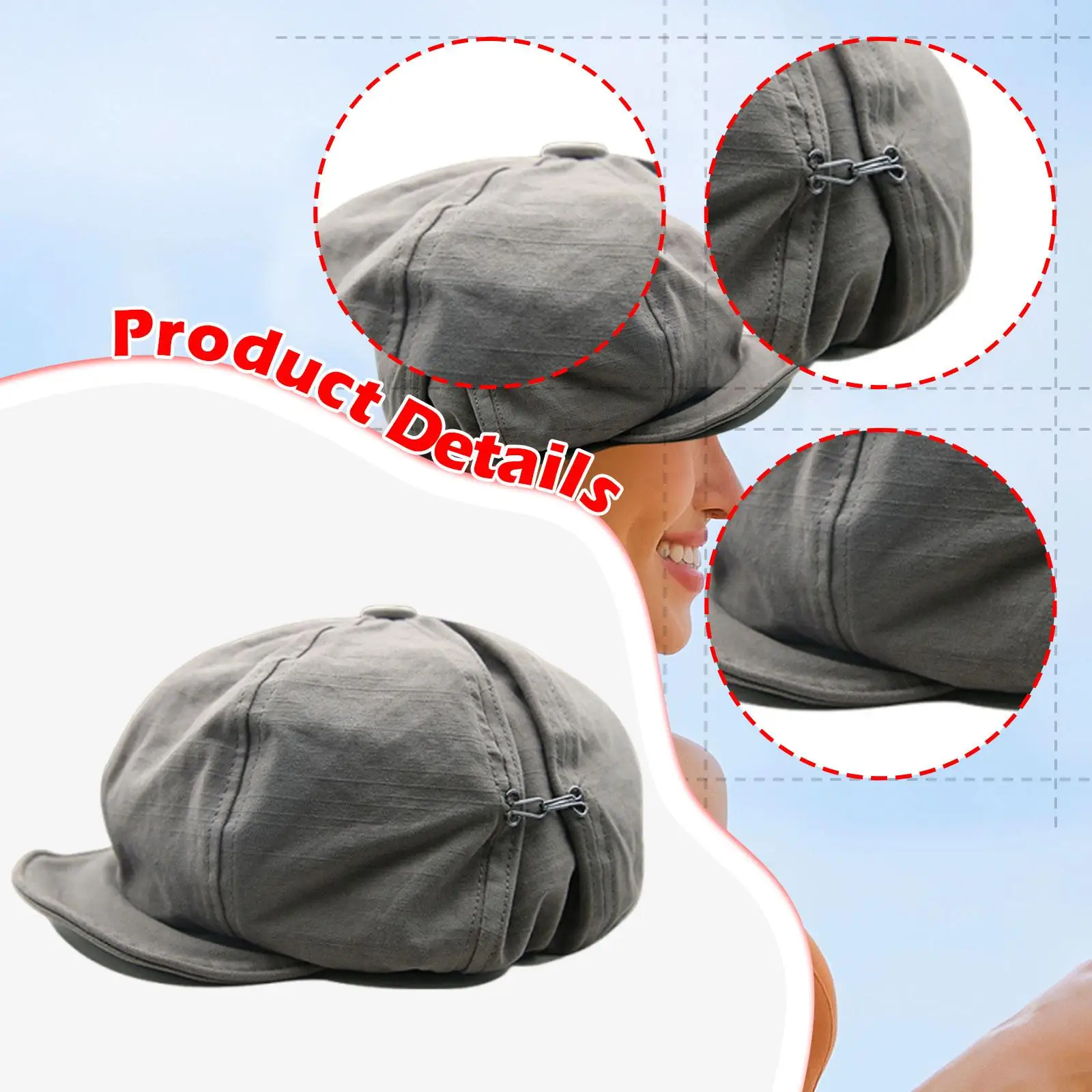 إكسسوارات قبعة بيريه بتصميم عتيق للرسام للسيدات مع زر جانبي متعدد الوظائف مع نسيج قطني بحافة 6.5 سم قابل للتمدد