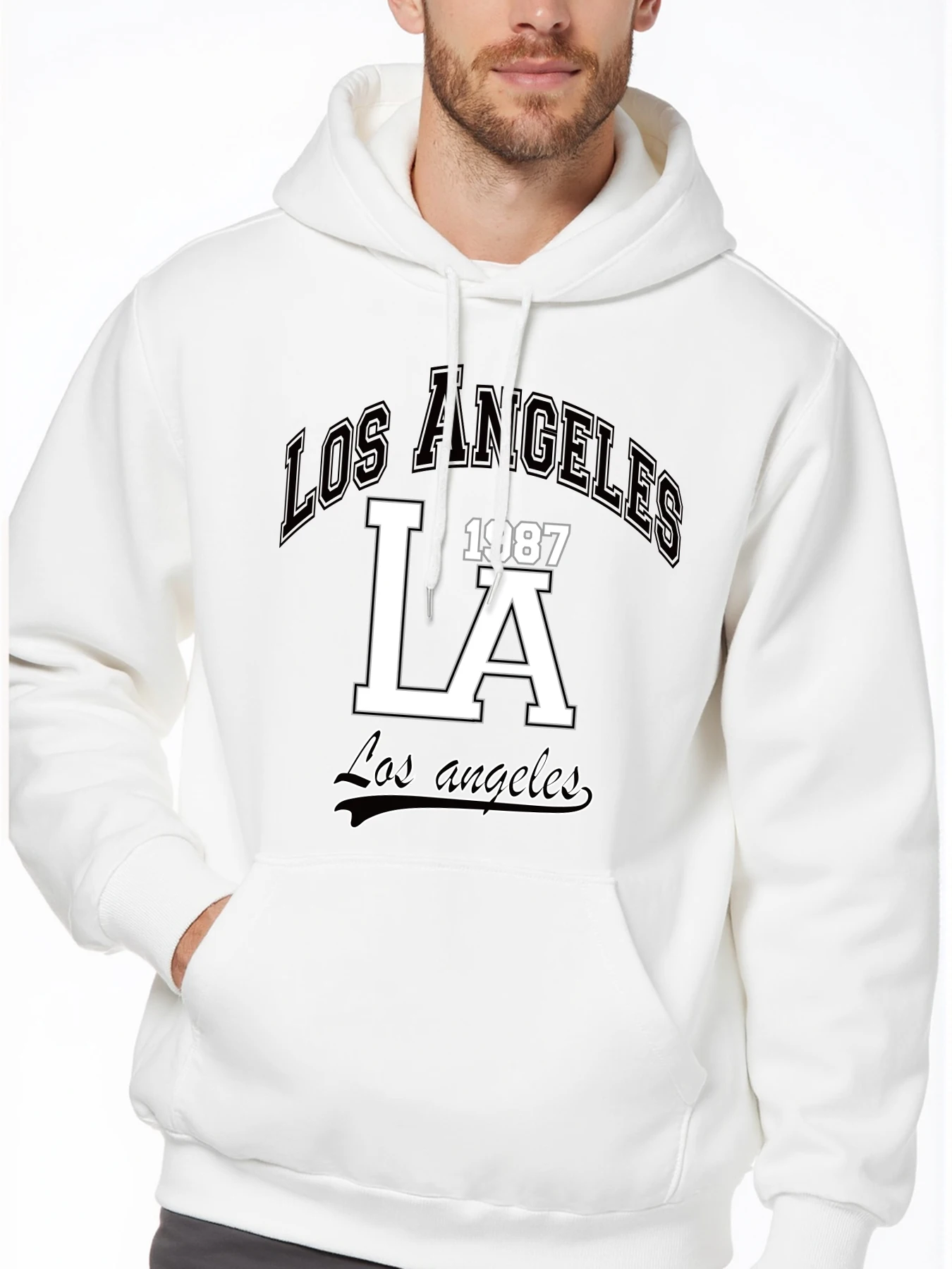 Los Angeles City Letter Print Hoodie Men Fleece Black Hooded Spring Autumn Man Hoodies Fleece Pullover Clothing